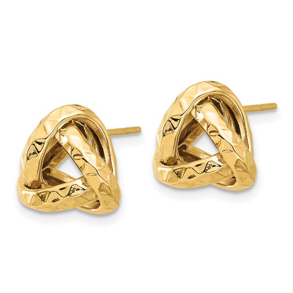 14K Polished and Diamond-cut Triangle Love Knot Post Earrings - Image 2