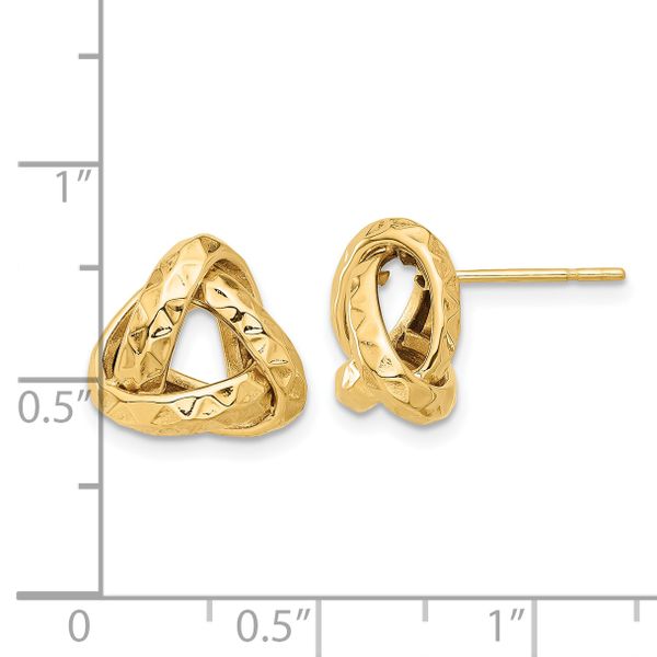 14K Polished and Diamond-cut Triangle Love Knot Post Earrings - Image 4