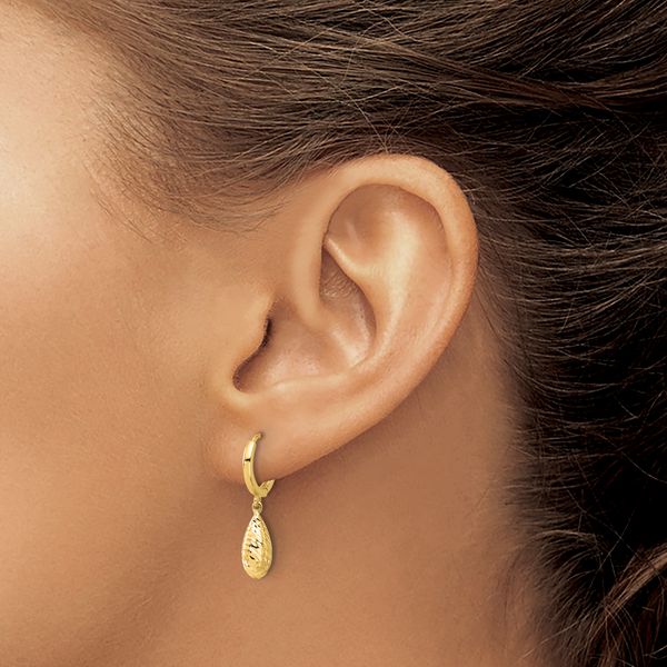 Leslie's 14K Polished and Diamond-cut Dangle Hoop Earrings - Image 3
