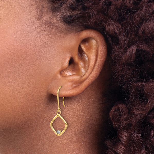 Leslie's 14K with Rhodium Polished CZ Square Dangle Earrings - Image 3