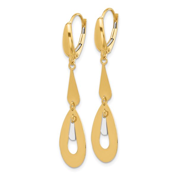 14K Two-tone Polished Teardrop Dangle Leverback Earrings - Image 2
