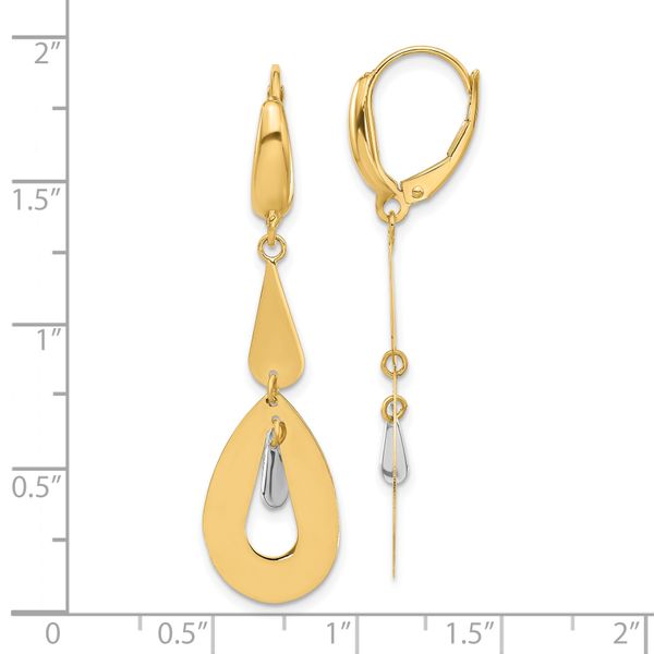 14K Two-tone Polished Teardrop Dangle Leverback Earrings - Image 4