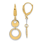 Leslie's 14K Two-tone Polished and Dia-cut Circles Dangle Leverback Earring