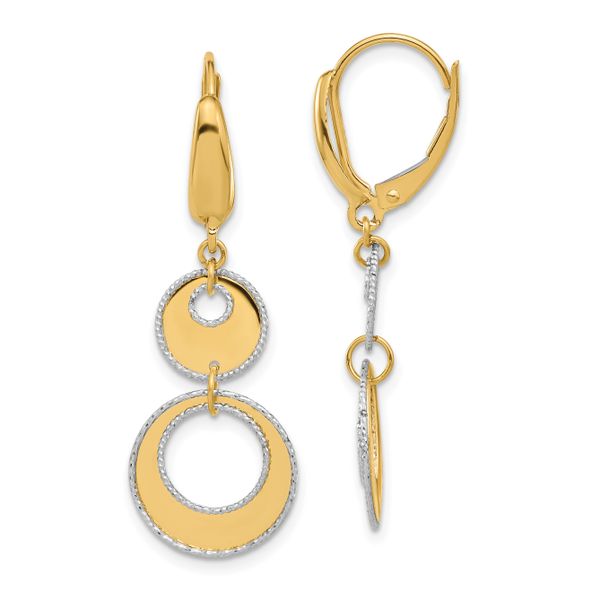 Leslie's 14K Two-tone Polished and Dia-cut Circles Dangle Leverback Earring