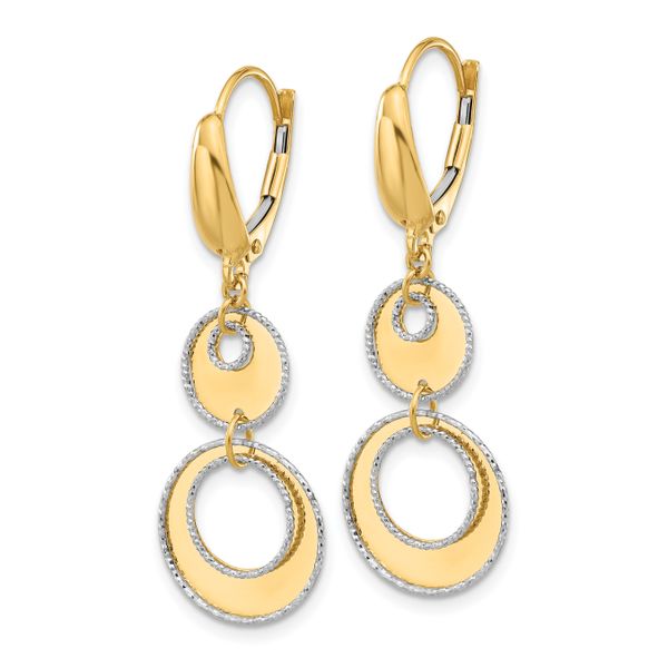 Leslie's 14K Two-tone Polished and Dia-cut Circles Dangle Leverback Earring - Image 2