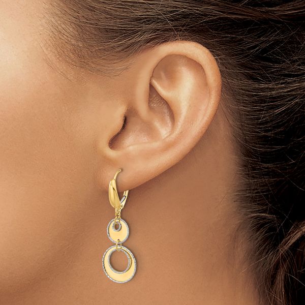 Leslie's 14K Two-tone Polished and Dia-cut Circles Dangle Leverback Earring - Image 3
