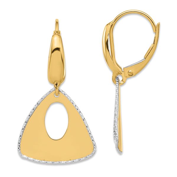 Leslie's 14K Two-tone Pol and Dia-cut Triangle Dangle Leverback Earrings