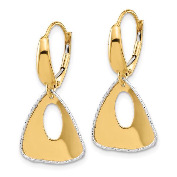 Leslie's 14K Two-tone Pol and Dia-cut Triangle Dangle Leverback Earrings - Image 2