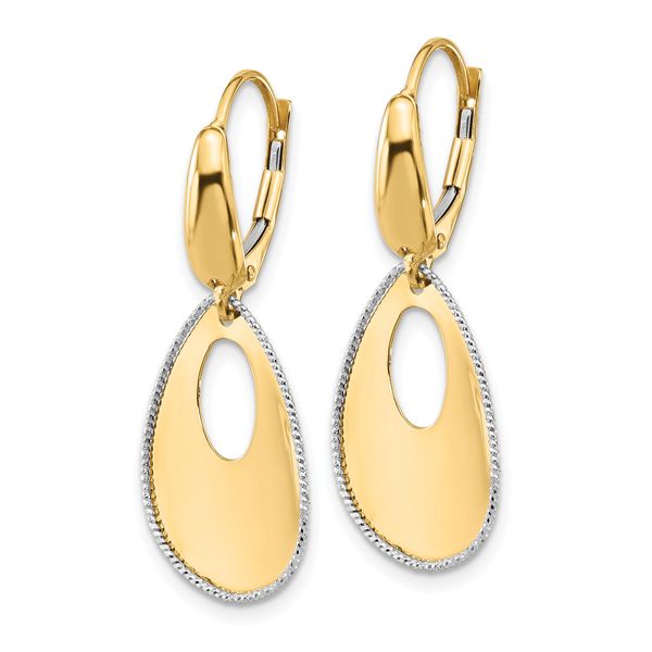 Leslie's 14K Two-tone Polished and Dia-cut Teardrop Dangle LeverbackEarring - Image 2
