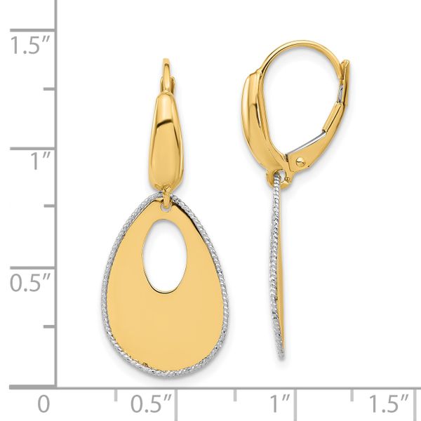 Leslie's 14K Two-tone Polished and Dia-cut Teardrop Dangle LeverbackEarring - Image 4