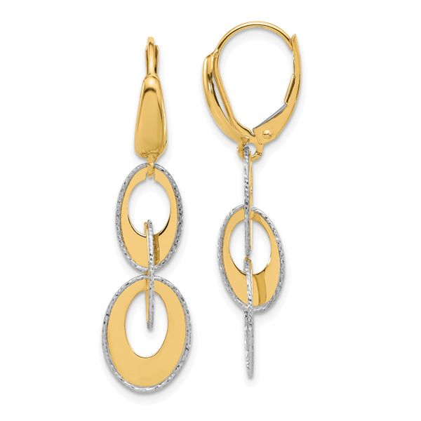 Leslie's 14K Two-tone Polished and Dia-cut Ovals Dangle Leverback Earrings