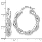 14K White Gold Polished and Textured Twisted Round Hoop Earrings - Image 4