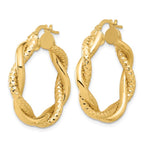 14K Polished and Textured Twisted Round Hoop Earrings - Image 2