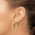 14K Polished and Textured Twisted Round Hoop Earrings - Image 3