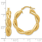 14K Polished and Textured Twisted Round Hoop Earrings - Image 4