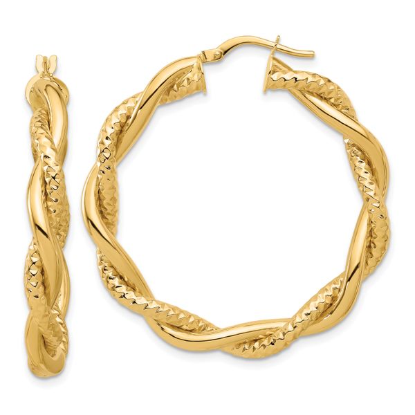 Leslie's 14K Polished and Textured Twisted Round Hoop Earrings
