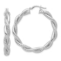Leslie's 14K White Gold Polished and Textured Twisted Round Hoop Earrings