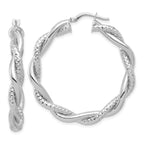 Leslie's 14K White Gold Polished and Textured Twisted Round Hoop Earrings