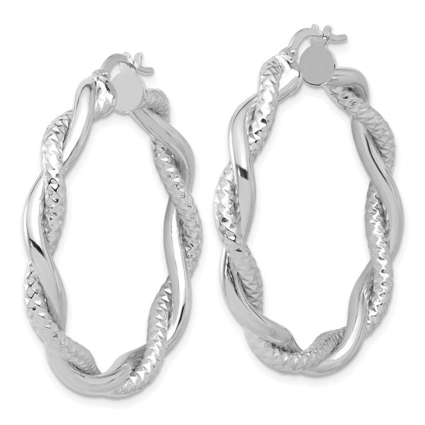 Leslie's 14K White Gold Polished and Textured Twisted Round Hoop Earrings - Image 2