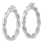Leslie's 14K White Gold Polished and Textured Twisted Round Hoop Earrings - Image 2