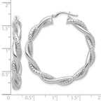 Leslie's 14K White Gold Polished and Textured Twisted Round Hoop Earrings - Image 4