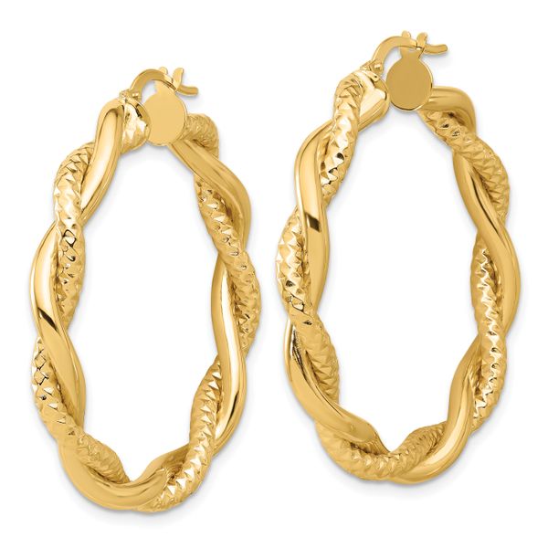Leslie's 14K Polished and Textured Twisted Round Hoop Earrings - Image 2