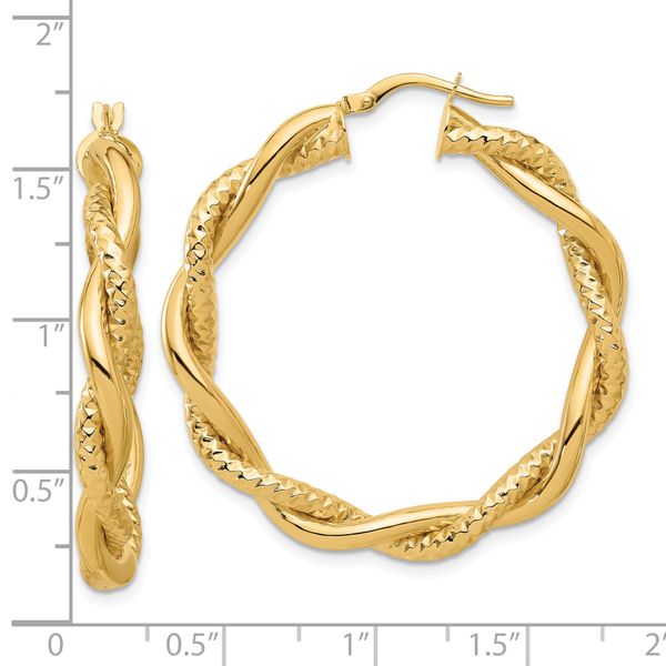 Leslie's 14K Polished and Textured Twisted Round Hoop Earrings - Image 4