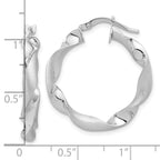 14K White Gold Polished and Brushed Twisted Hoop Earrings - Image 4