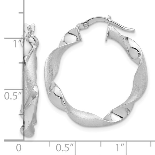 14K White Gold Polished and Brushed Twisted Hoop Earrings - Image 4