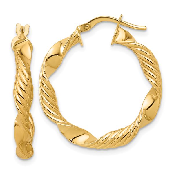 Leslie's 14K Polished and Textured Round Hoop Earrings
