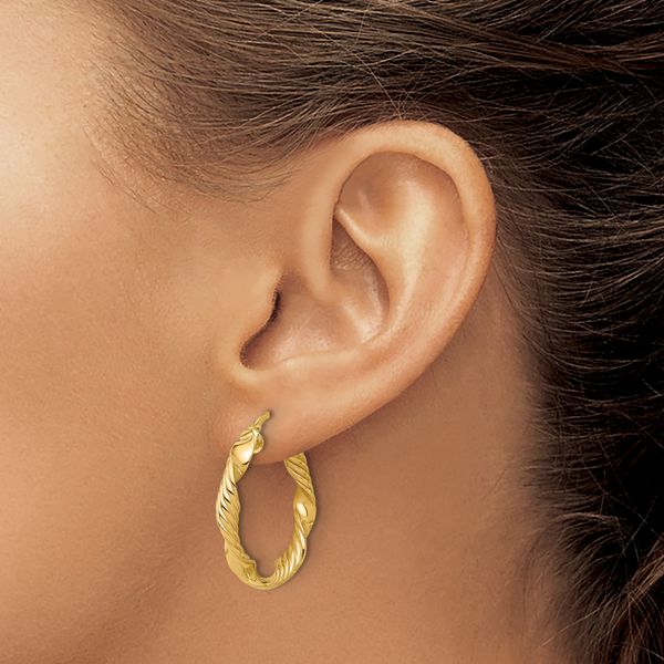 Leslie's 14K Polished and Textured Round Hoop Earrings - Image 3