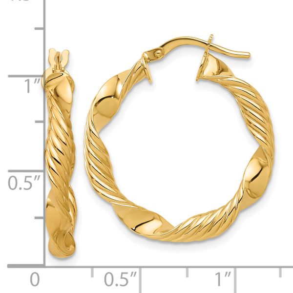 Leslie's 14K Polished and Textured Round Hoop Earrings - Image 4