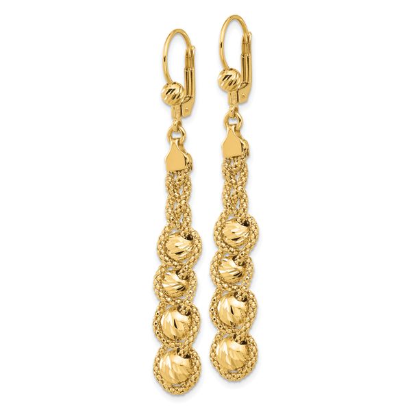 14K Polished Textured and Dia-cut Beaded Leverback Earrings - Image 2