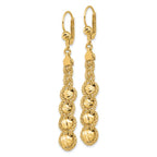14K Polished Textured and Dia-cut Beaded Leverback Earrings - Image 2