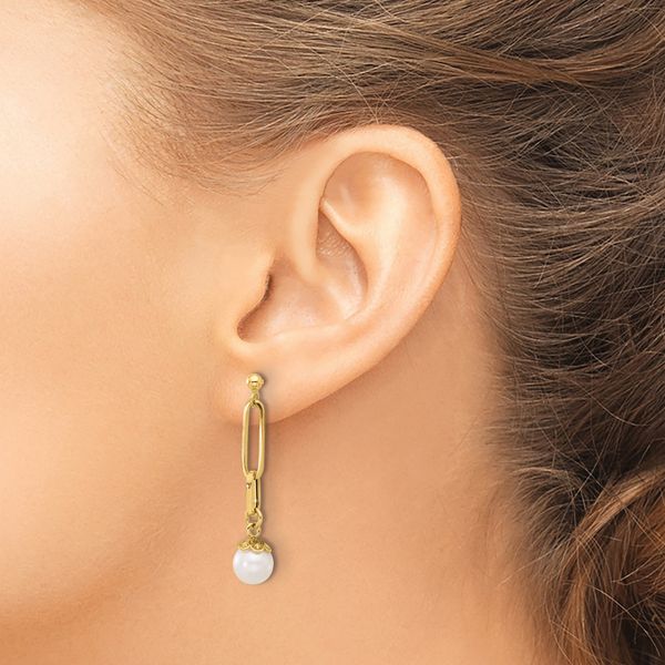 Leslie's 14K Polished Freshwater Cultured Pearl Post Dangle Earrings - Image 3