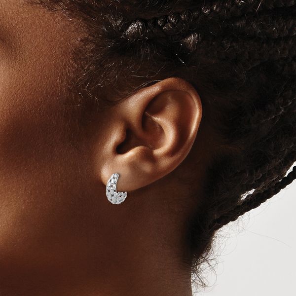 Leslie's 14K White Gold Satin J-Hoop Earrings - Image 3