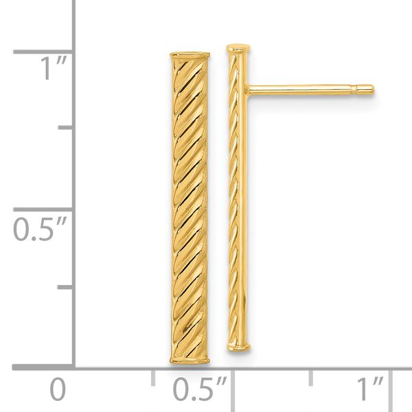 14K Polished and Textured Bar Post Earrings - Image 4