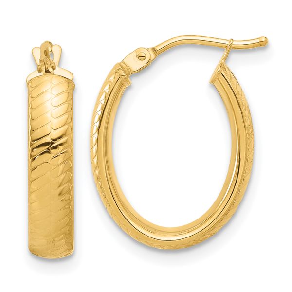 Leslie's 14K Polished and Textured Oval Hoop Earrings