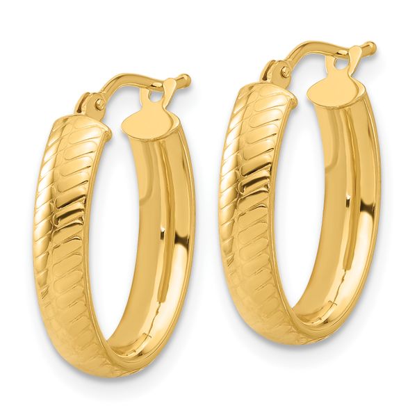 Leslie's 14K Polished and Textured Oval Hoop Earrings - Image 2