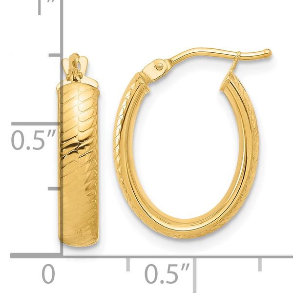 Leslie's 14K Polished and Textured Oval Hoop Earrings - Image 4