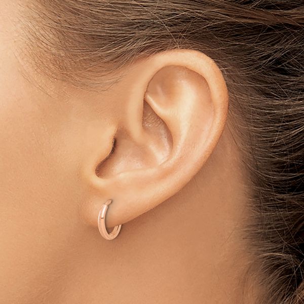 Leslie's 14K Rose Gold Polished and Textured Huggie Hoop Earrings - Image 3