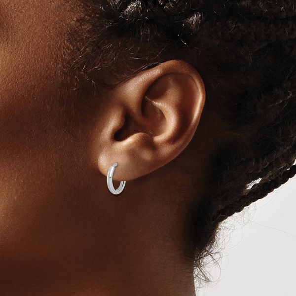 Leslie's 14K White Gold Polished and Textured Huggie Hoop Earrings - Image 3