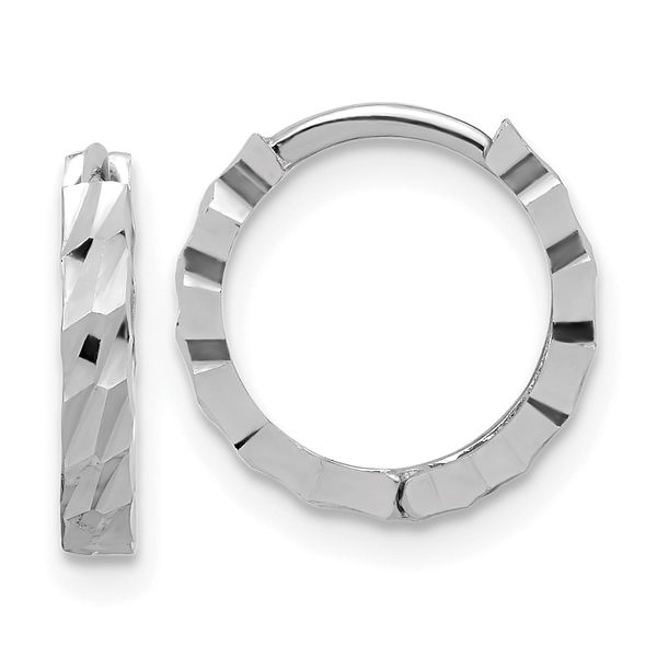 Leslie's 14K White Gold Polished/Diamond-cut Huggie Hoop Earrings