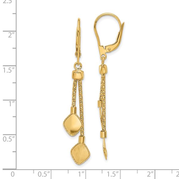 14K Polished and Brushed Dangle Leverback Earrings - Image 4