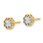 14K Two-tone Polished and Diamond-cut Flower Post Earrings - Image 2