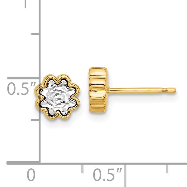 14K Two-tone Polished and Diamond-cut Flower Post Earrings - Image 4