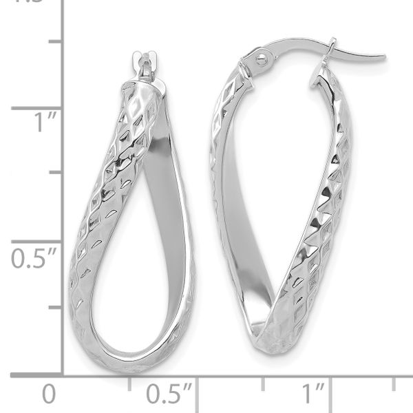 14K w/ White Rhodium Plating Polished & D/C Twist Hoop Earrings - Image 4