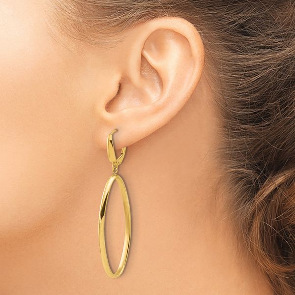 Leslie's 14K Polished Oval Dangle Leverback Earrings - Image 3