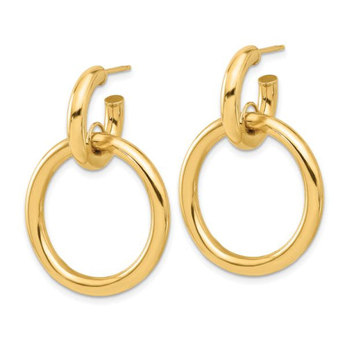 14K Polished Circle Dangle Hoop Post Earrings - Image 2