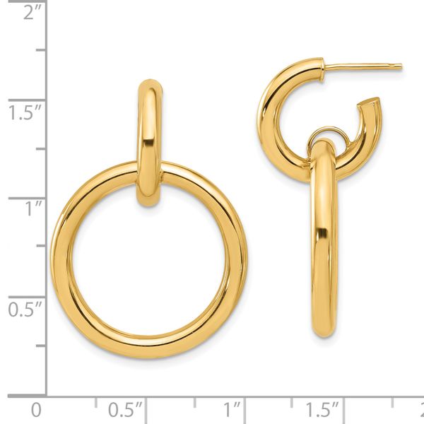 14K Polished Circle Dangle Hoop Post Earrings - Image 4